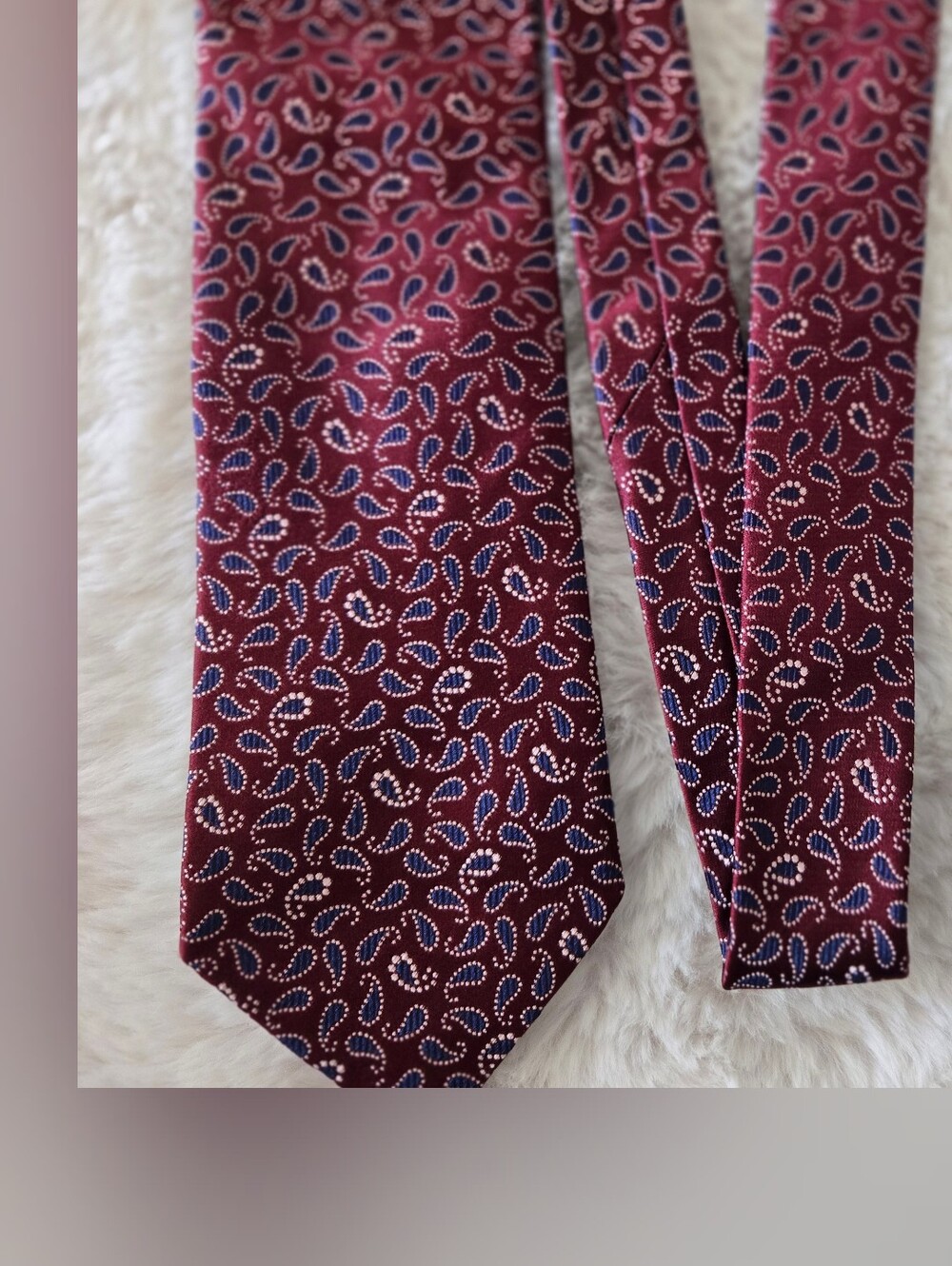 Ermenegildo Zegna Burgundy Paisley Silk Tie with Blue Accents